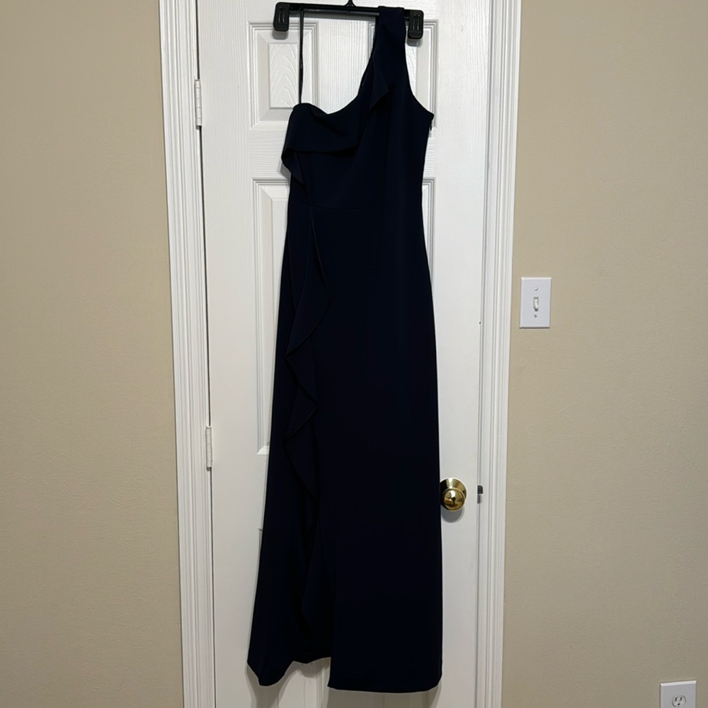 Navy One-Shoulder Evening Gown - Calvin Klein